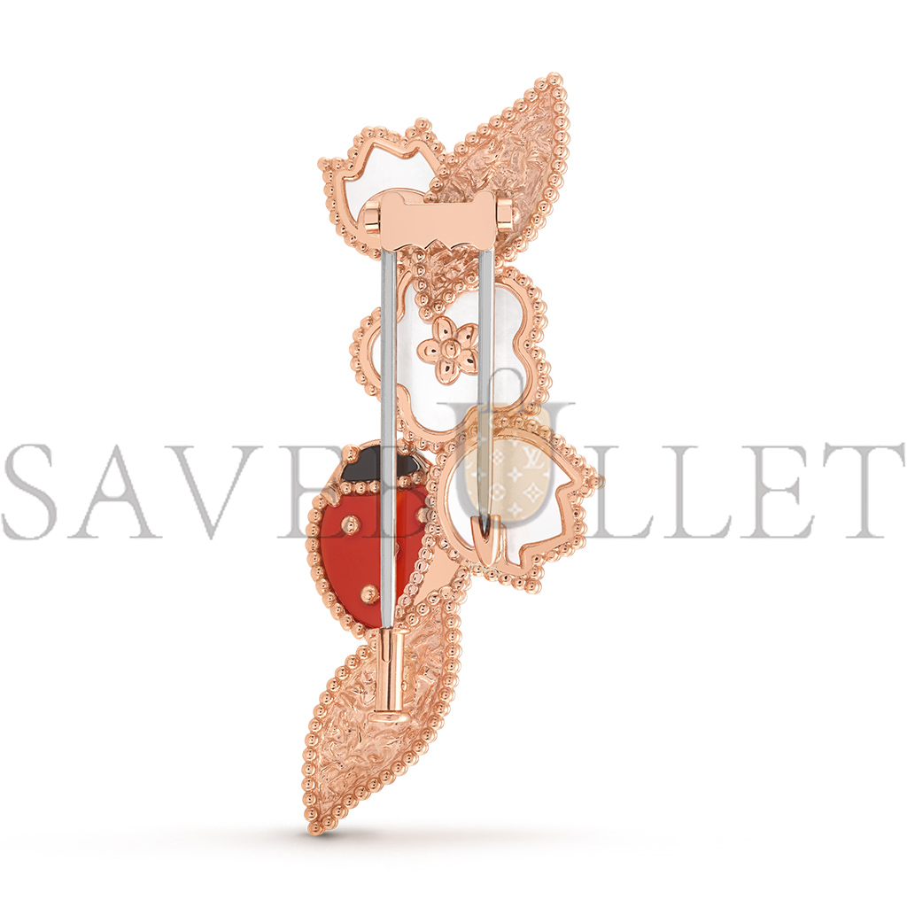 V*n Cl**f arpels lucky spring clip - rose gold, carnelian, mother-of-pearl, onyx vcarp7rs00